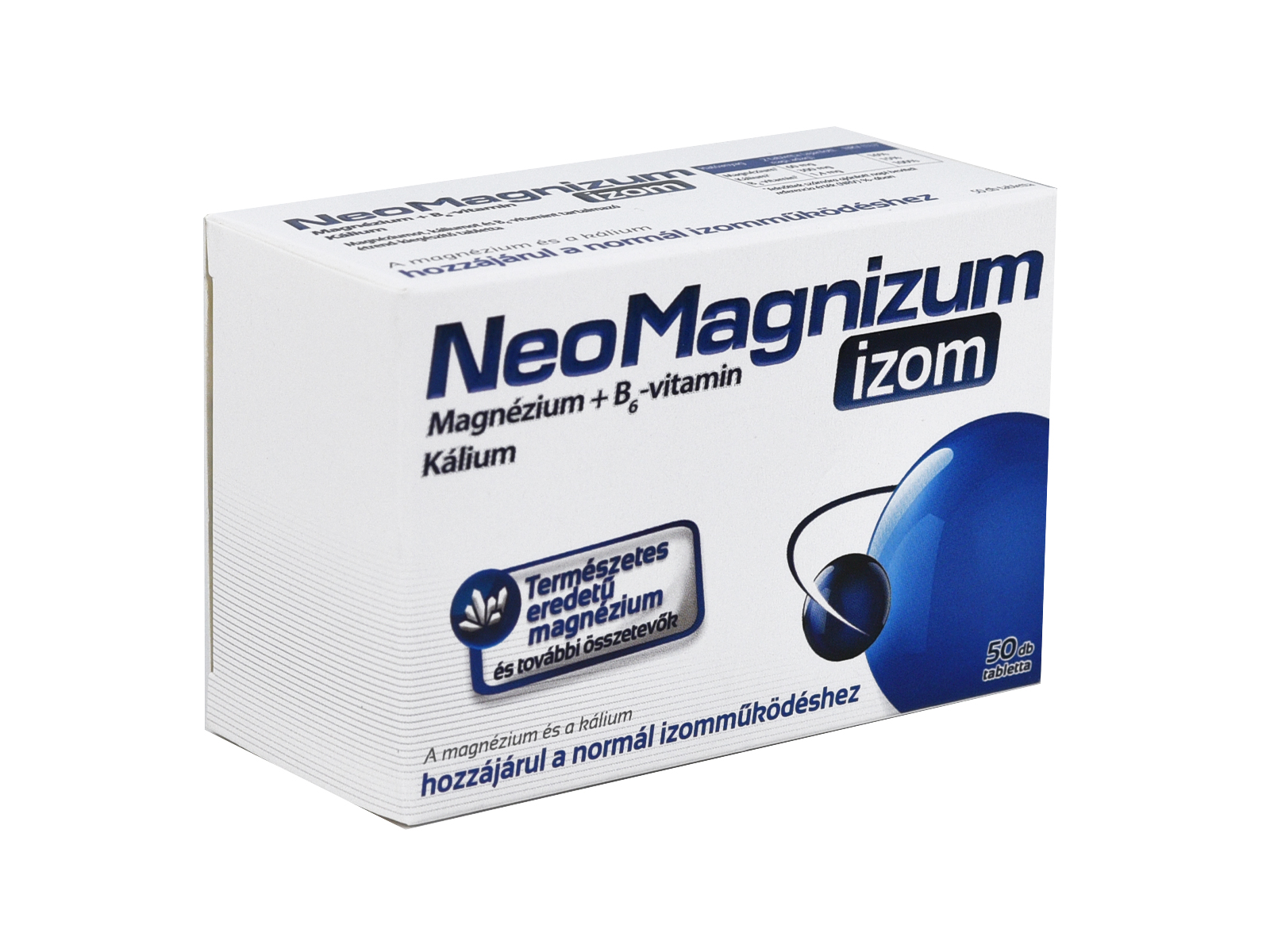 NEOMAGNIZUM IZOM MAGNÉZIUMOT KÁLIUMOT ÉS B6-VITAMINT TARTALMAZÓ TABLETTA 50DB