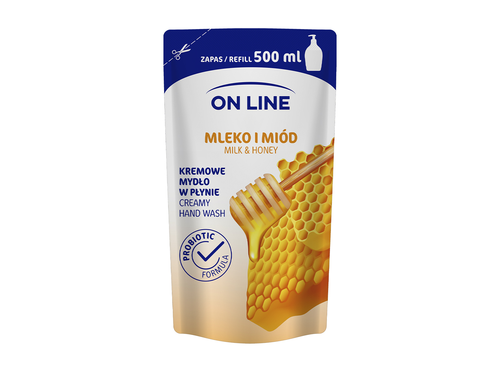 ON LINE FOLYÉKONY KRÉMSZAPPAN UTÁNTÖLTŐ TEJ & MÉZ 500ML