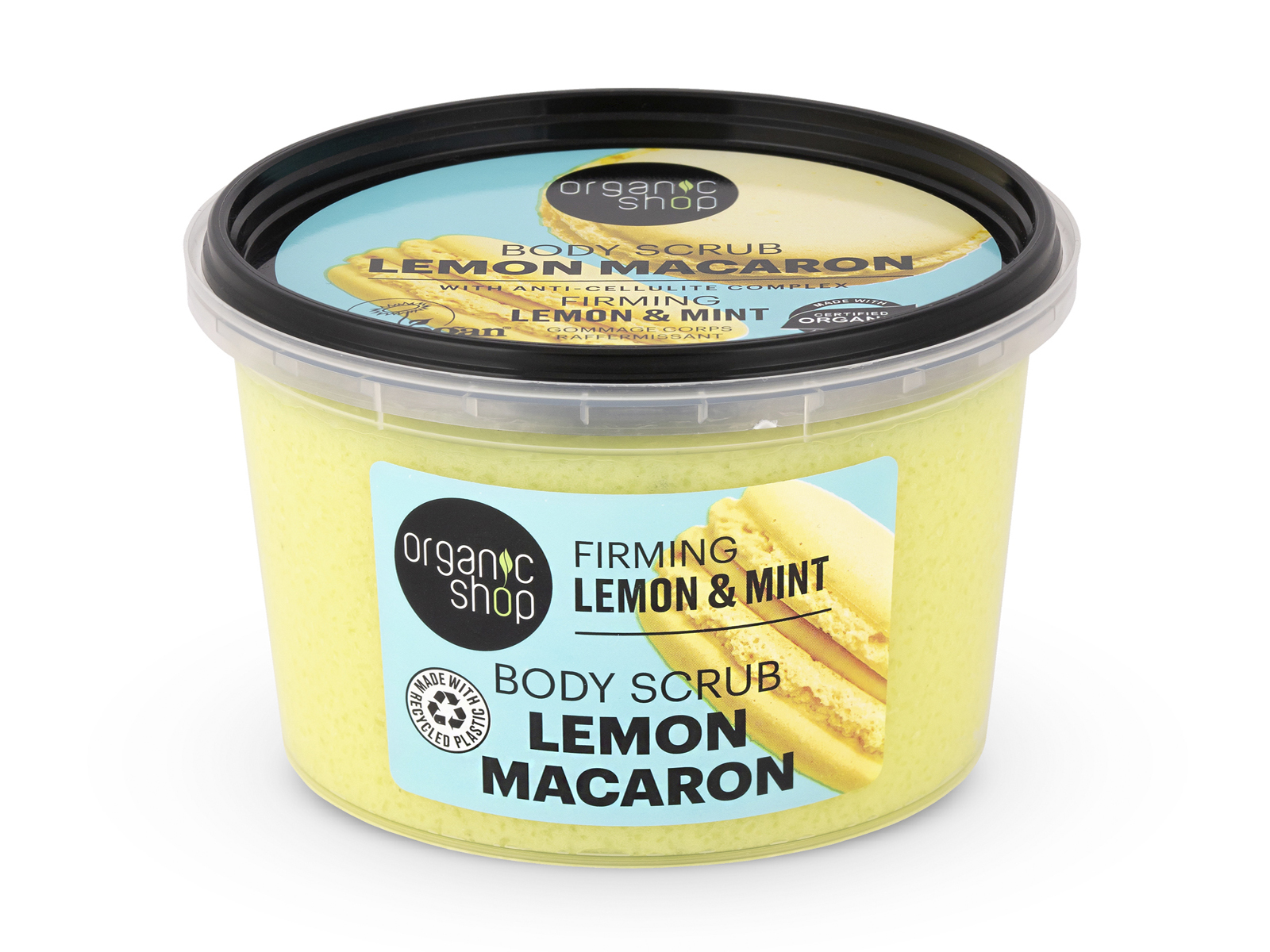 ORGANIC SHOP LEMON MACARON FESZESÍTŐ TESTRADÍR CITROMMAL ÉS MENTÁVAL 250ML