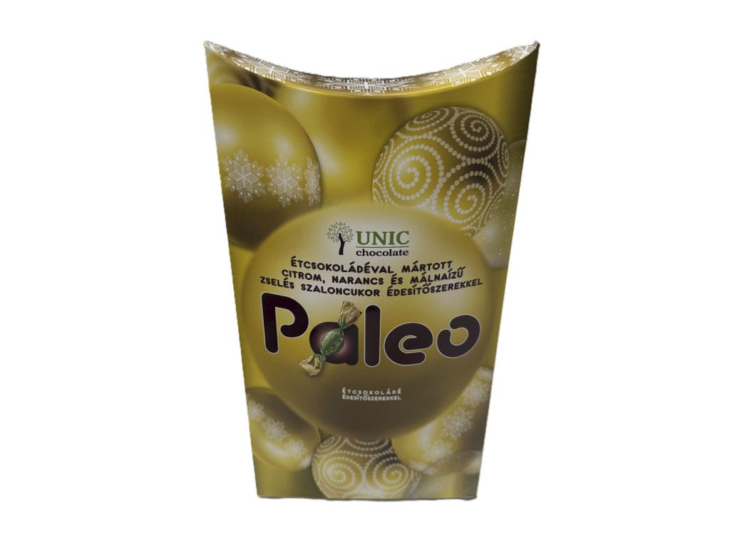 PALEO ÉTCSOKOLÁDÉVAL MÁRTOTT VEGYES GYÜMÖLCSÍZŰ ZSELÉS SZALONCUKOR ÉDESÍTŐSZEREKKEL 220G