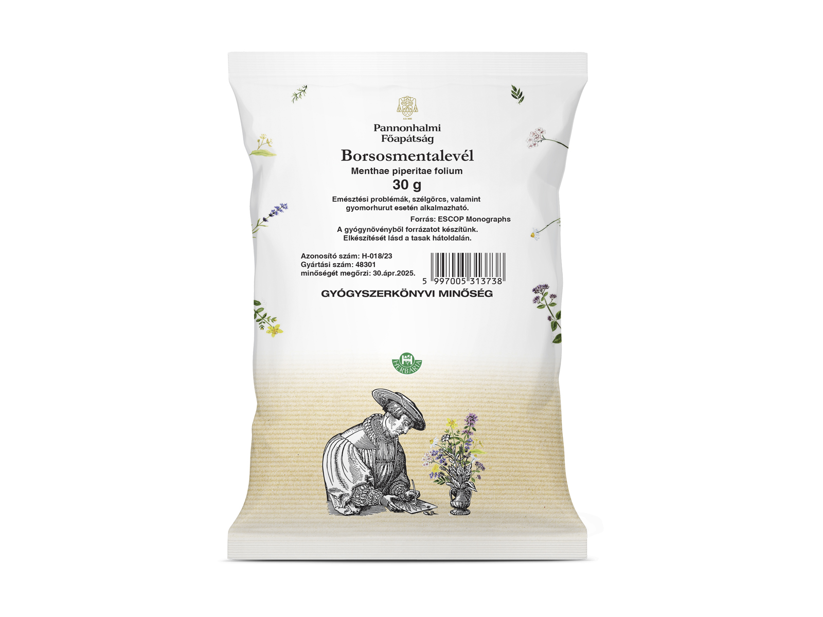 PANNONHALMI GYÓGYNÖVÉNY TEA BORSOSMENTALEVÉL 30G