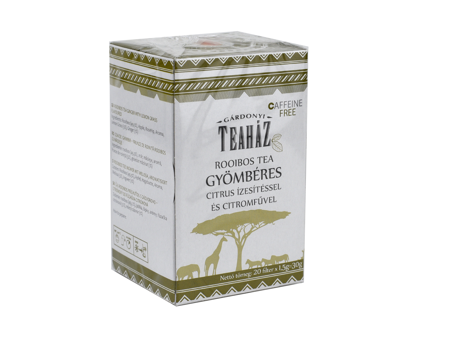 GÁRDONYI TEAHÁZ CITROMFŰ-GYÖMBÉR ROOIBOS TEA KOFFEINMENTES 30G