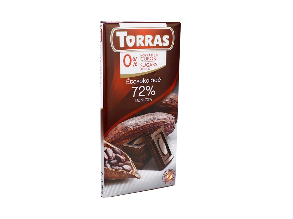 TORRAS HOZZÁADOTT CUKOR NÉLKÜL ÉTCSOKOLÁDÉ 72% 75G