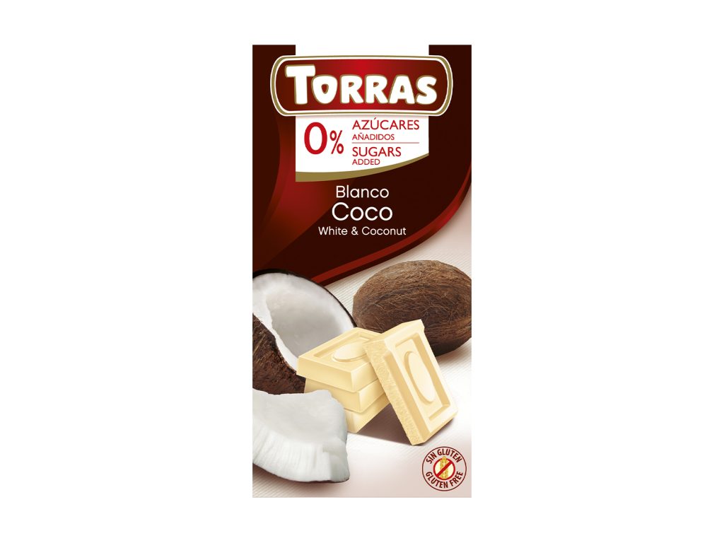 TORRAS HOZZÁADOTT CUKOR NÉLKÜL KÓKUSZOS FEHÉRCSOKOLÁDÉ 75G