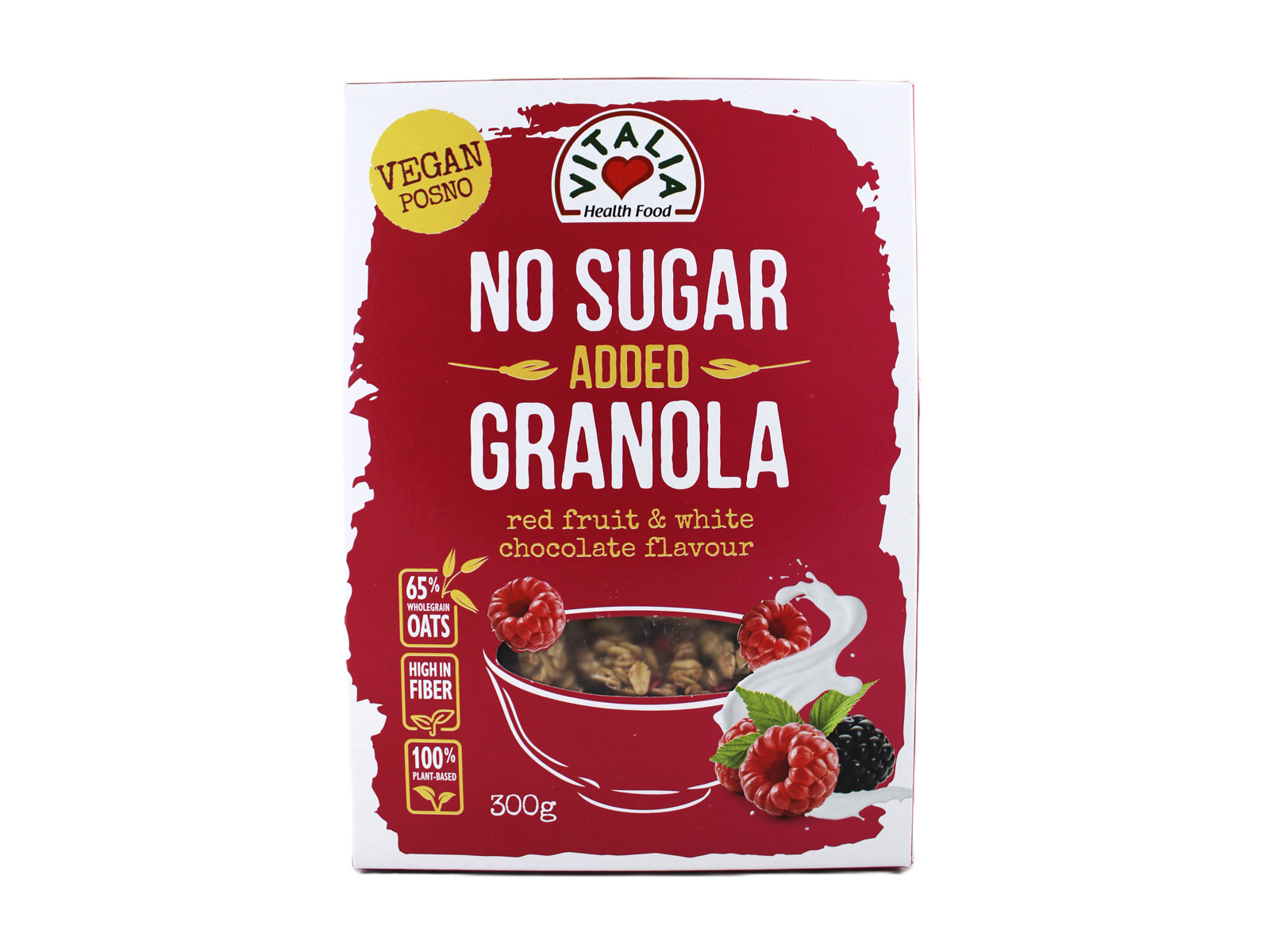 VEGAN VITALIA GRANOLA FEHÉR CSOKOLÁDÉVAL, PIROS GYÜMÖLCSÖKKEL HCN 300G