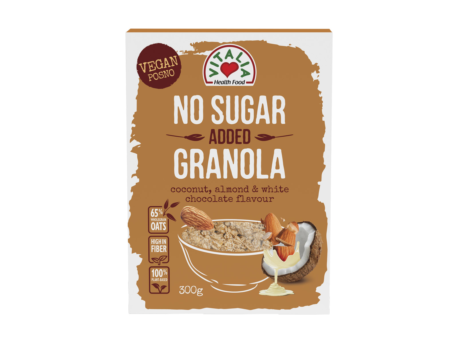 VEGAN VITALIA GRANOLA FEHÉR CSOKOKOLÉDÁS, KÓKUSZOS, MANDULÁS HCN 300G