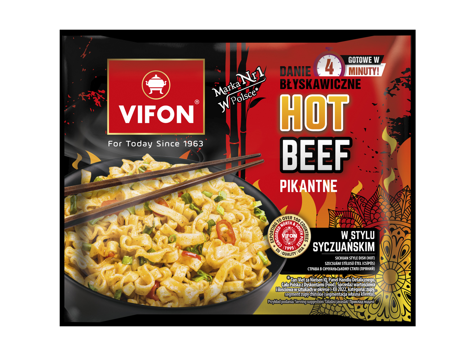 VIFON HOT BEEF SZECSUÁNI INSTANT BÚZATÉSZTÁS ÉTEL (CSÍPŐS) 90G