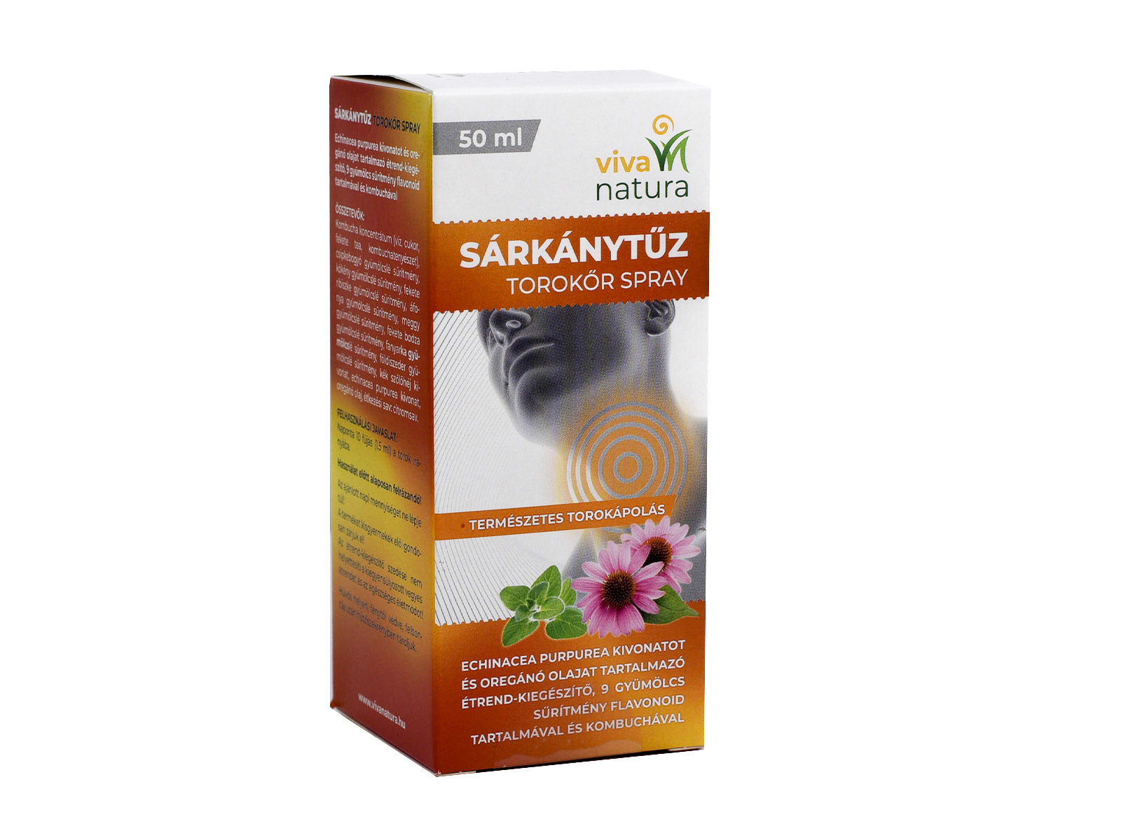 VIVA NATURA SÁRKÁNYTŰZ TOROKŐR SPRAY ECHINACEA PURPUREA KIVONATOT-OREGÁNÓ OLAJAT TARTALMAZ 50ML