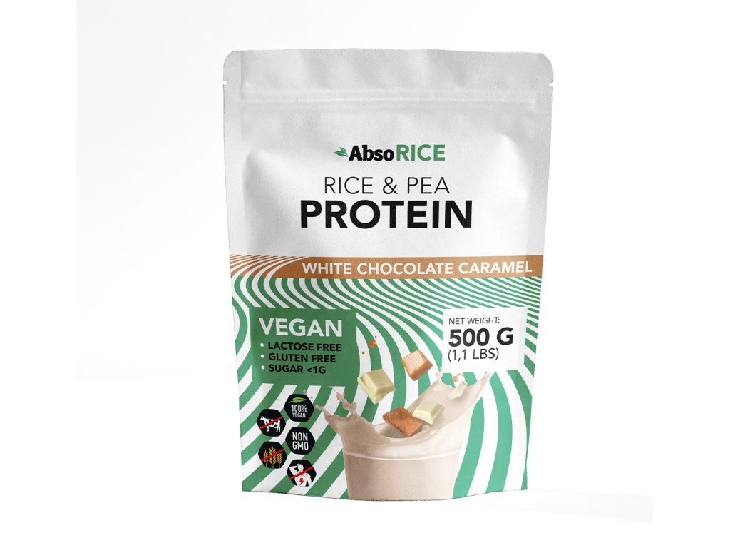 ABSORICE VEGAN PROTEIN POR - WHITE CHOCOLATE CARAMEL 500G