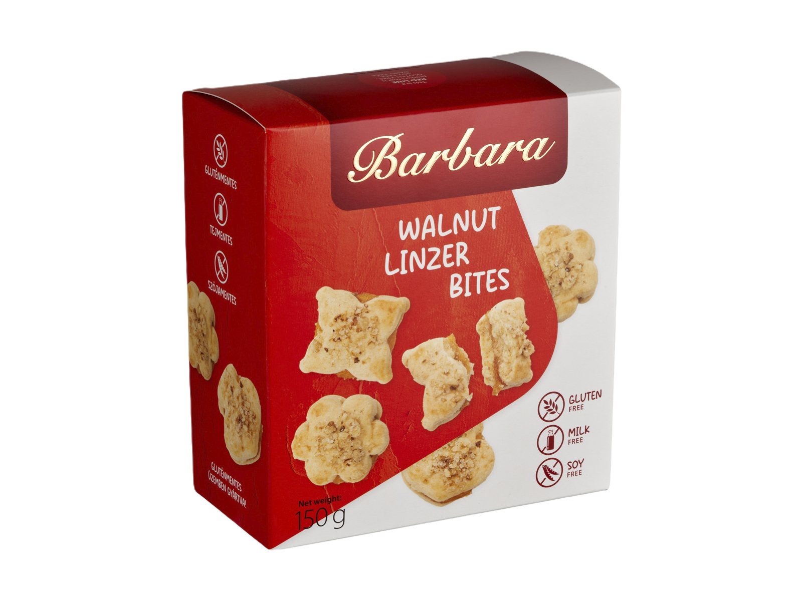 GLUTÉNMENTES BARBARA DIÓVAL SZÓRT, KAJSZIBARACKÍZZEL TÖLTÖTT LINZER 150G