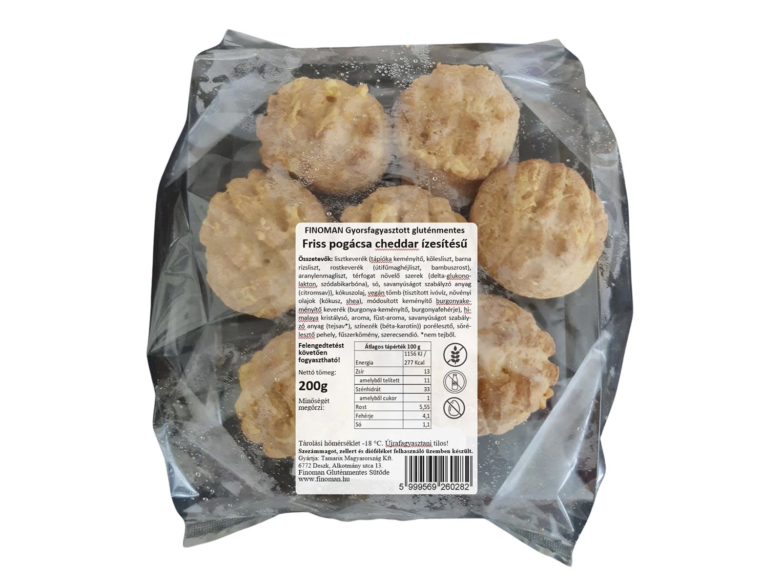 GLUTÉNMENTES FINOMAN GYORSFAGYASZTOTT FRISS POGÁCSA FÜSTÖLT CHEDDAR ÍZESÍTÉSŰ 200G[F]
