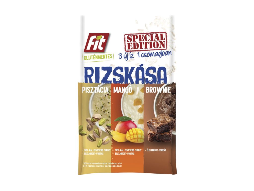 GLUTÉNMENTES FIT RIZSKÁSA SPECIAL EDITION PISZTÁCIA-MANGÓ-BROWNIE 3X60G