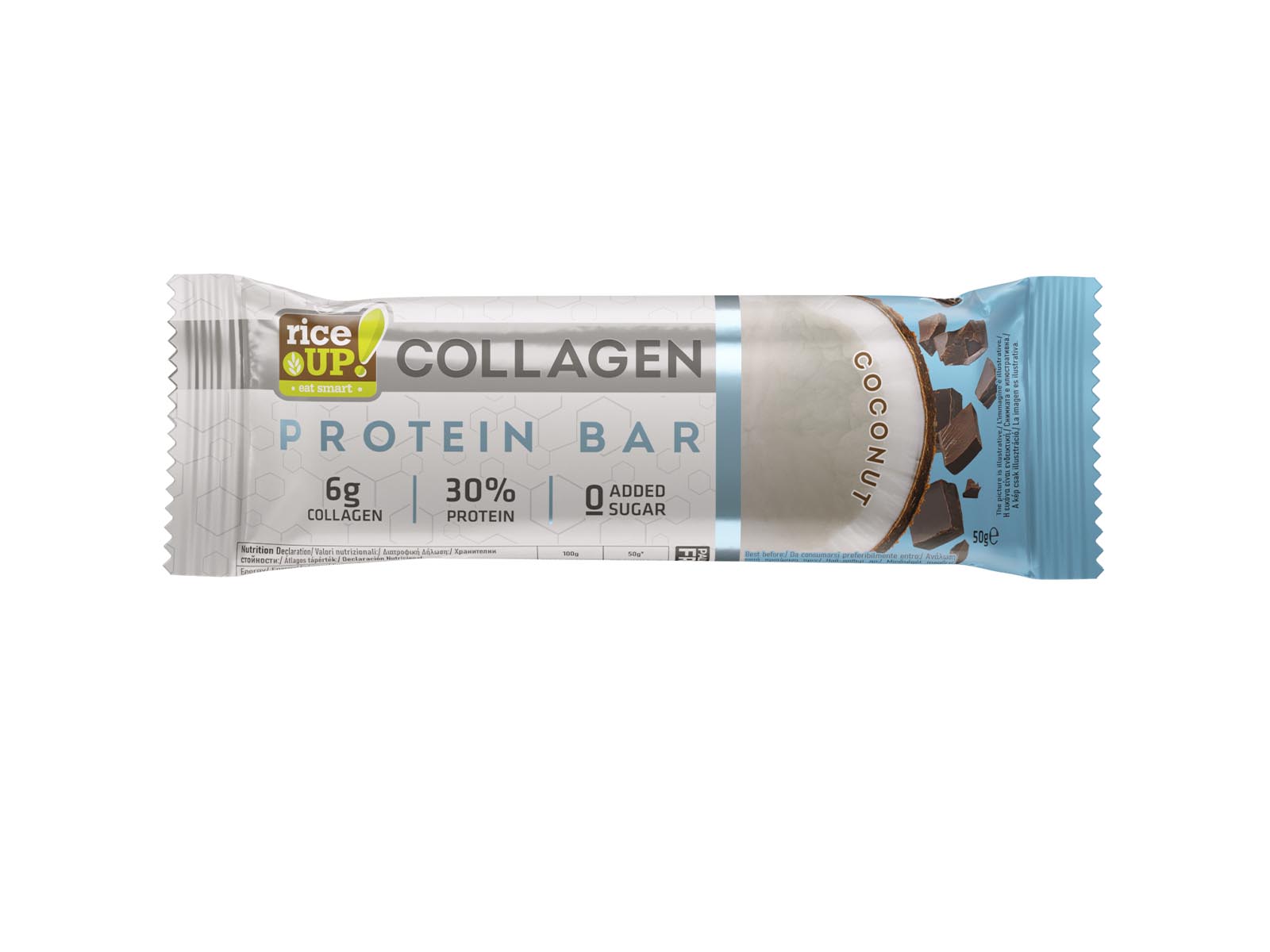 GLUTÉNMENTES RICE UP FEHÉRJESZELET KOLLAGÉNNEL KÓKUSZ ÍZŰ HCN 50G