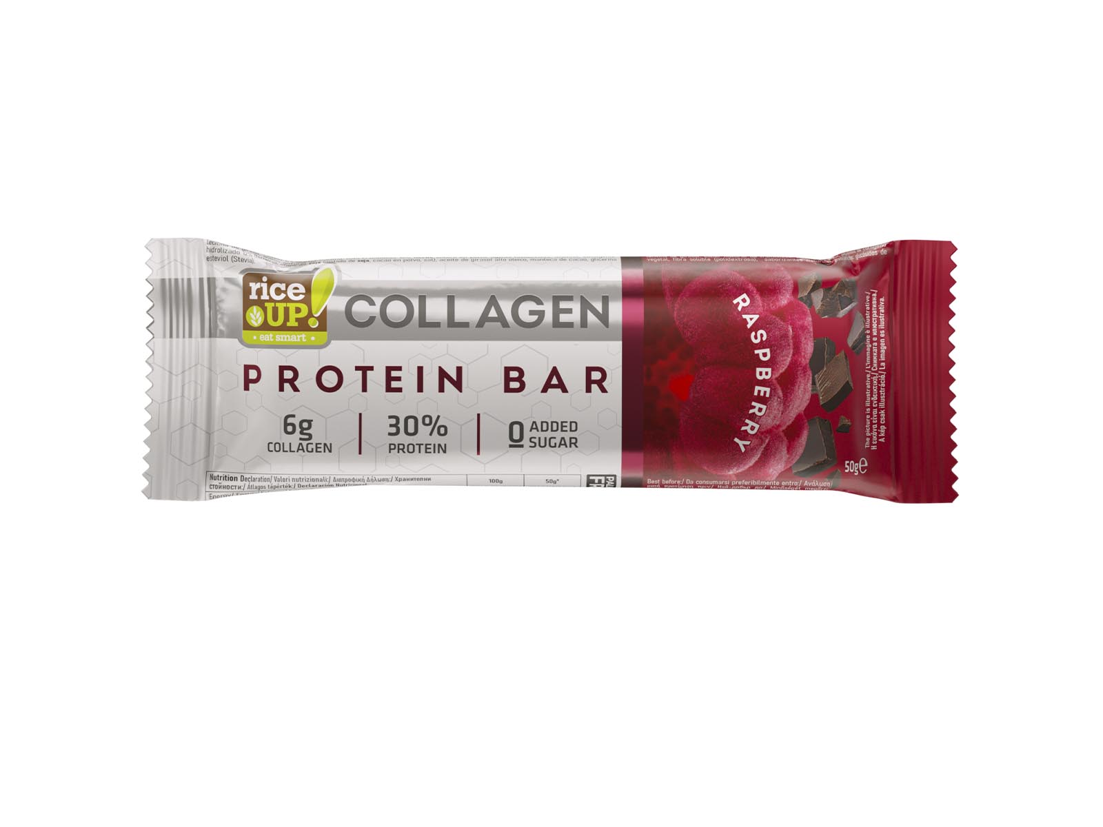 GLUTÉNMENTES RICE UP FEHÉRJESZELET KOLLAGÉNNEL MÁLNA ÍZŰ HCN 50G