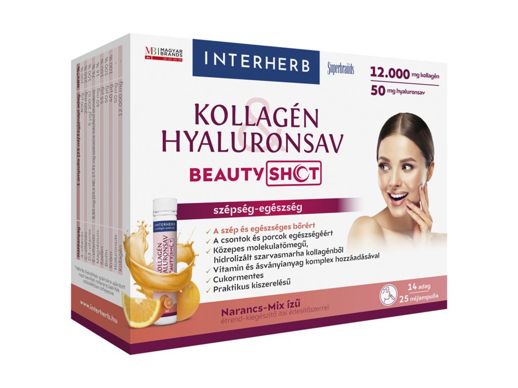 INTERHERB KOLLAGÉN HYALURONSAV BEAUTY SHOT NARANCS-MIX ÍZŰ 14X25ML