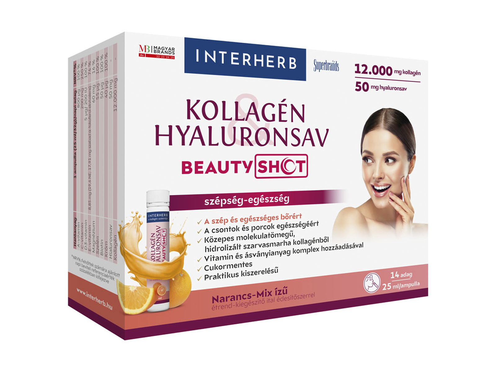INTERHERB KOLLAGÉN HYALURONSAV BEAUTY SHOT NARANCS-MIX ÍZŰ 14X25ML