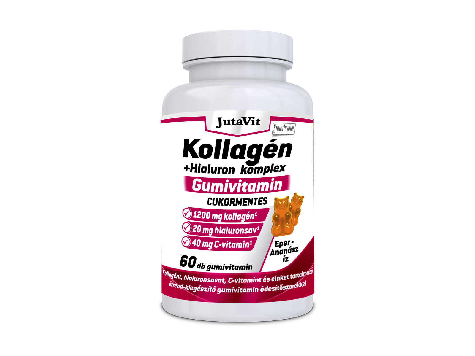 JUTAVIT KOLLAGÉN+HIALURON KOMPLEX GUMIVITAMIN CUKORMENTES 60DB