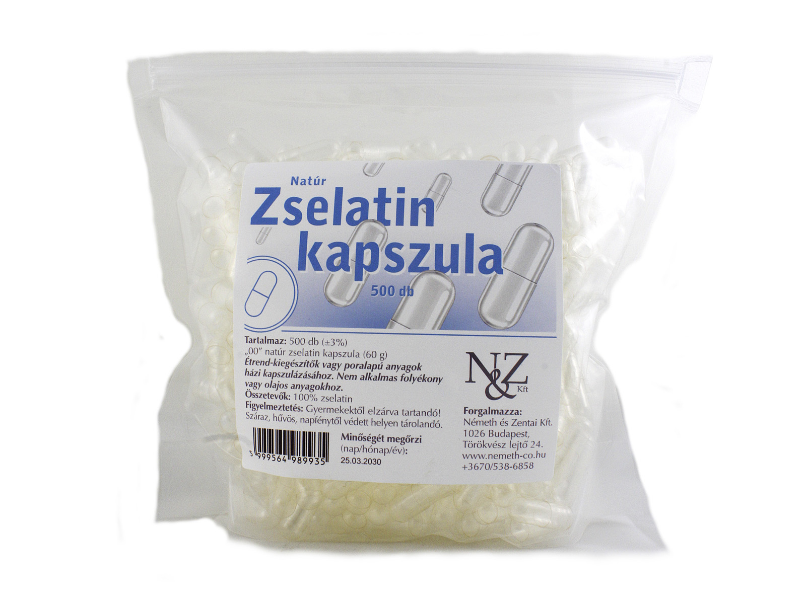 N&Z NATÚR ÜRES LÁGYZSELATIN KAPSZULA 00 MÉRETŰ 500DB