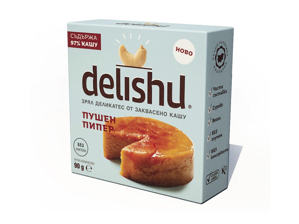 VEGÁN DELISHU KESUDIÓBÓL KÉSZÜLT ÉRLELT SAJT JELLEGŰ KÉSZÍTMÉNY FÜSTÖLT PAPRIKÁS 90G[H]