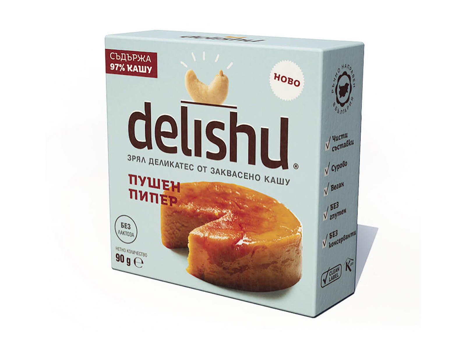 VEGÁN DELISHU KESUDIÓBÓL KÉSZÜLT ÉRLELT SAJT JELLEGŰ KÉSZÍTMÉNY FÜSTÖLT PAPRIKÁS 90G[H]