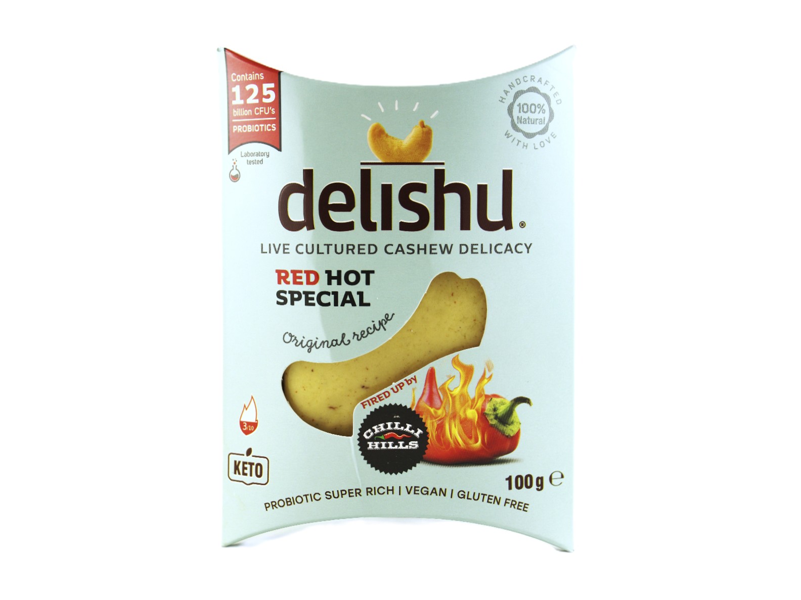 VEGÁN DELISHU KESUDIÓBÓL KÉSZÜLT FRISS SAJT JELLEGŰ KÉSZÍTMÉNY, CHILIS 100G[H]