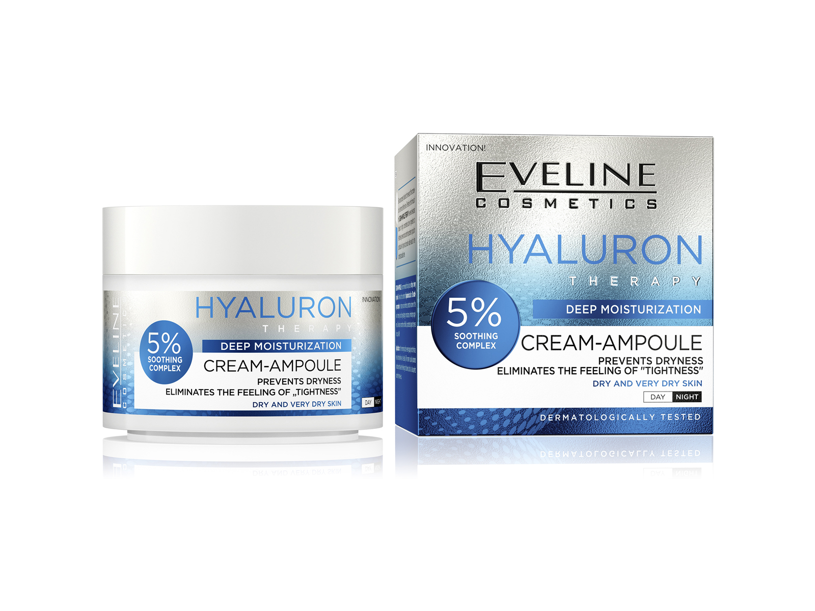 EVELINE CREAM-AMPOULE HIALURON THERAPY MÉLYHIDRATÁLÓ NAPPALI ÉS ÉJSZAKAI ARCKRÉM 50ML