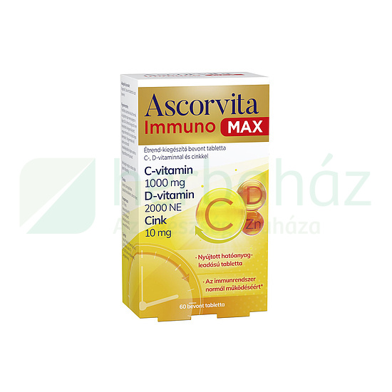 ASCORVITA IMMUNO MAX ÉTREND-KIEGÉSZÍTŐ C-, D-VITAMINNAL ÉS CINKKEL BEVONT TABLETTA 60DB