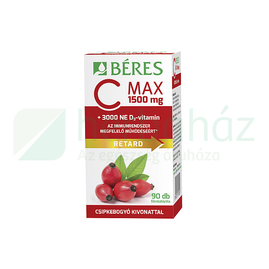 BÉRES C-MAX 1500MG CSIPKEBOGYÓ + 3000NE D3 VITAMIN RETARD TABLETTA 90DB