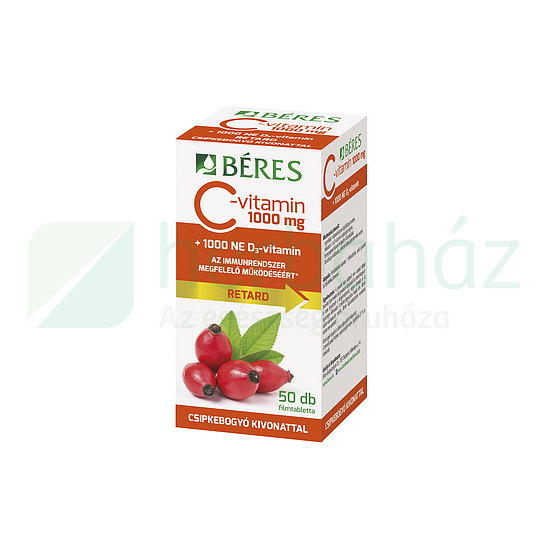 BÉRES C-VITAMIN 1000MG RETARD CSIPKEBOGYÓ + 1000NE D3-VITAMIN TABLETTA 50DB