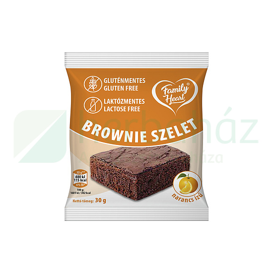 GLUTÉNMENTES FAMILY HEART BROWNIE SZELET NARANCS ÍZŰ LAKTÓZMENTES 30G