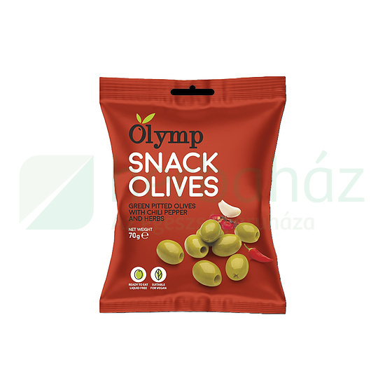 VEGÁN OLYMP SNACK FŰSZERES ZÖLD OLÍVABOGYÓ CHILI PAPRIKÁVAL, MAGOZOTT 70G