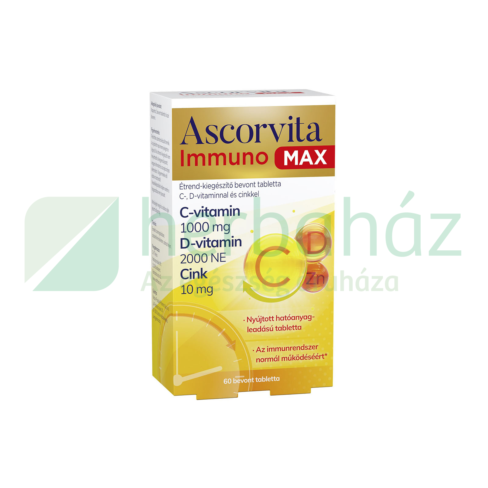 ASCORVITA IMMUNO MAX ÉTREND-KIEGÉSZÍTŐ C-, D-VITAMINNAL ÉS CINKKEL BEVONT TABLETTA 60DB