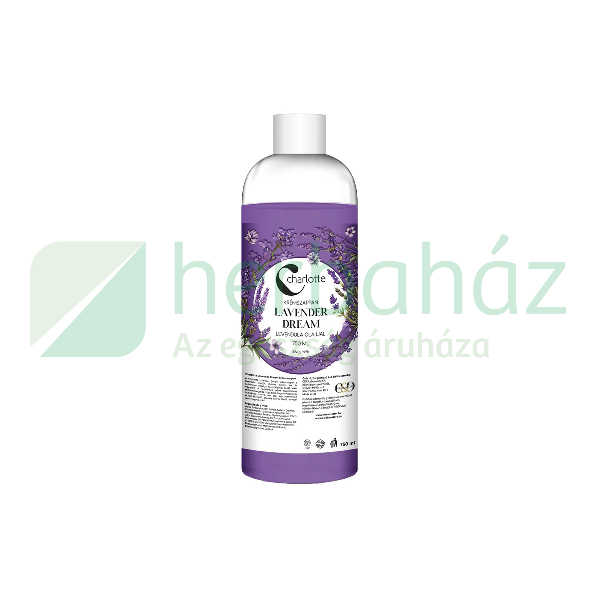 CHARLOTTE KRÉMSZAPPAN LAVENDER DREAM LEVENDULA OLAJJAL UTÁNTÖLTŐ 750ML