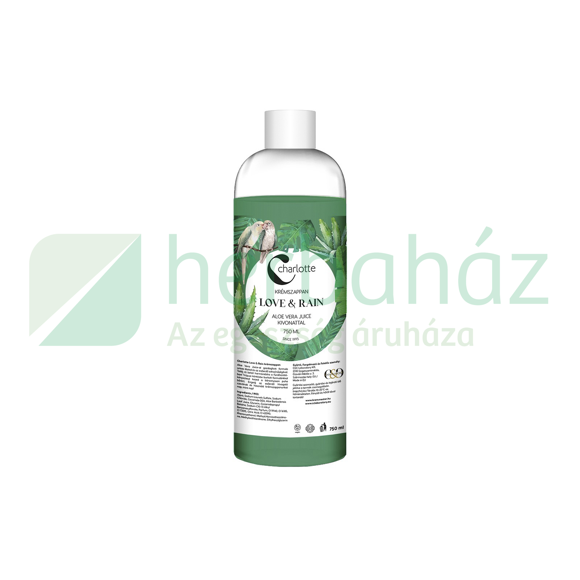 CHARLOTTE KRÉMSZAPPAN LOVE&RAIN ALOE VERA JUICE KIVONATTAL UTÁNTÖLTŐ 750ML