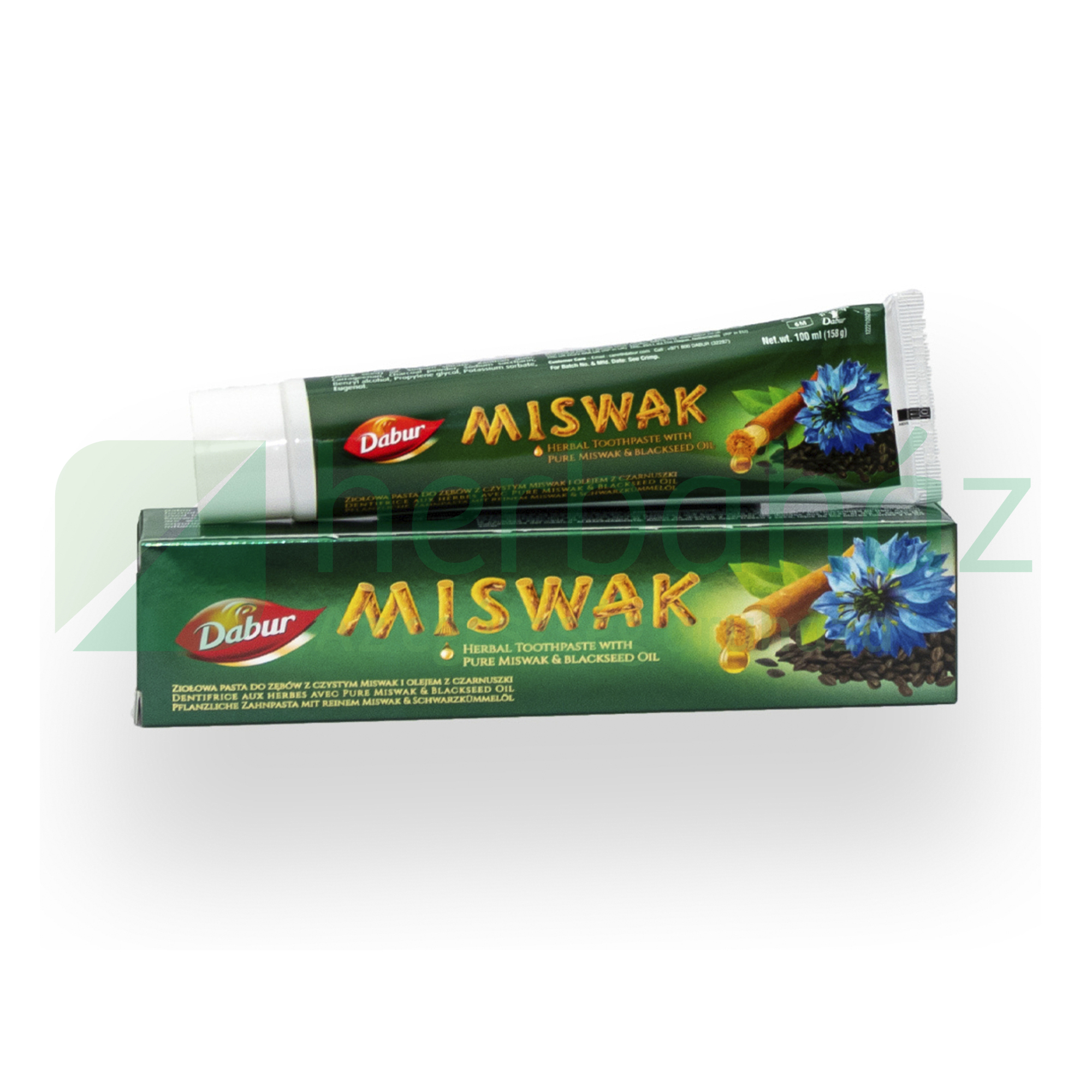 DABUR FLUORIDMENTES GYÓGYNÖVÉNYES MISWAK FOGKRÉM FEKETEKÖMÉNNYEL 100ML