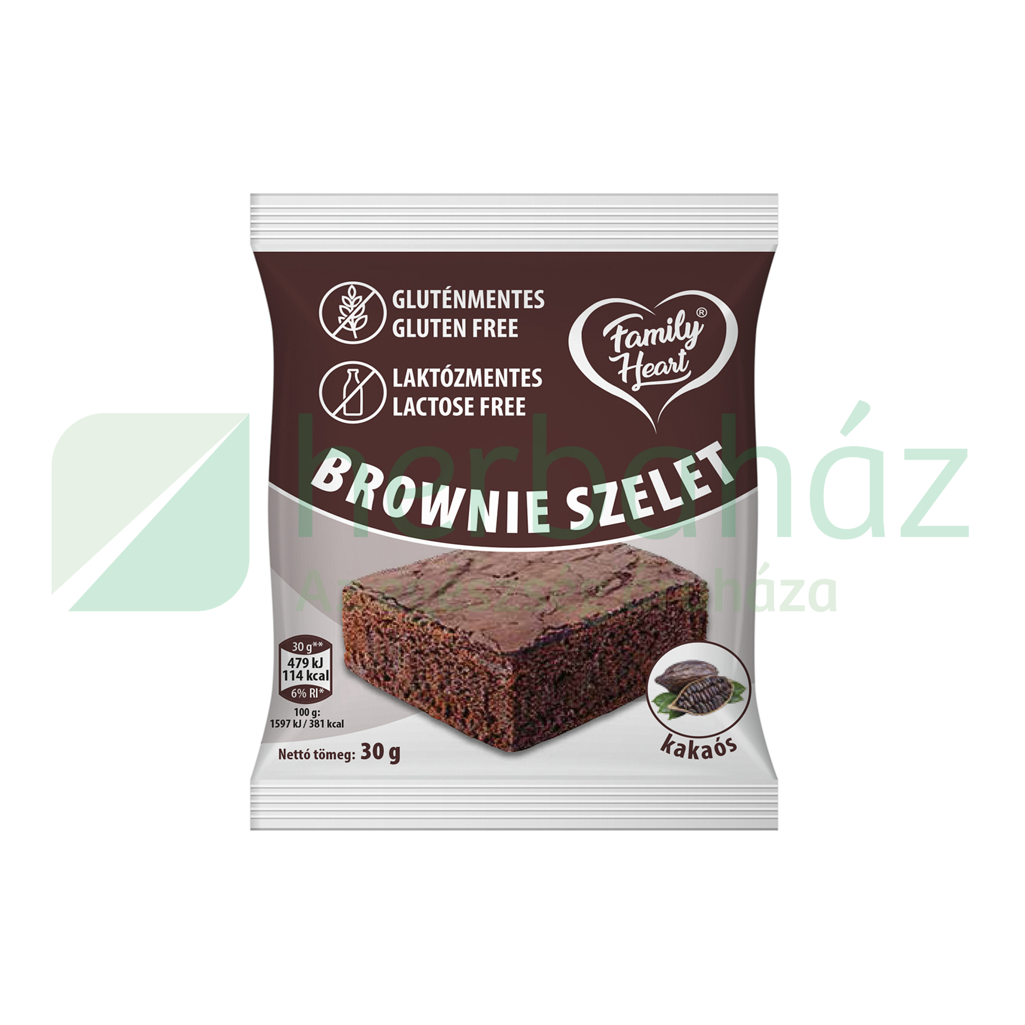 GLUTÉNMENTES FAMILY HEART BROWNIE SZELET KAKAÓS LAKTÓZMENTES 30G