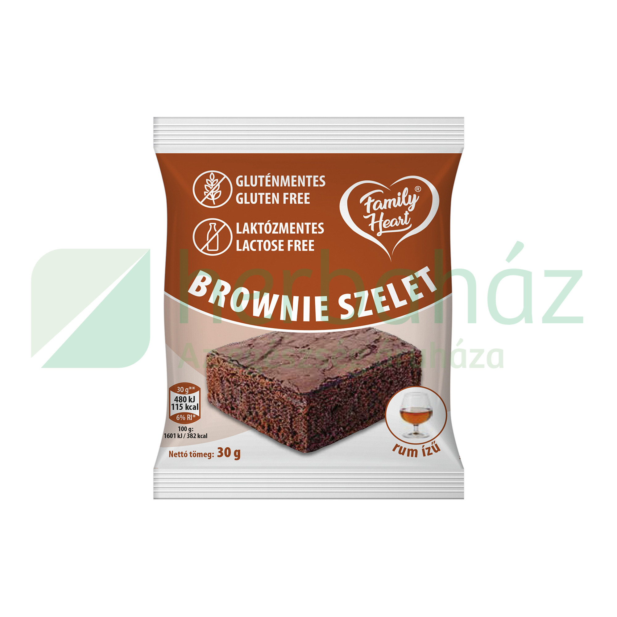 GLUTÉNMENTES FAMILY HEART BROWNIE SZELET RUM ÍZŰ LAKTÓZMENTES 30G