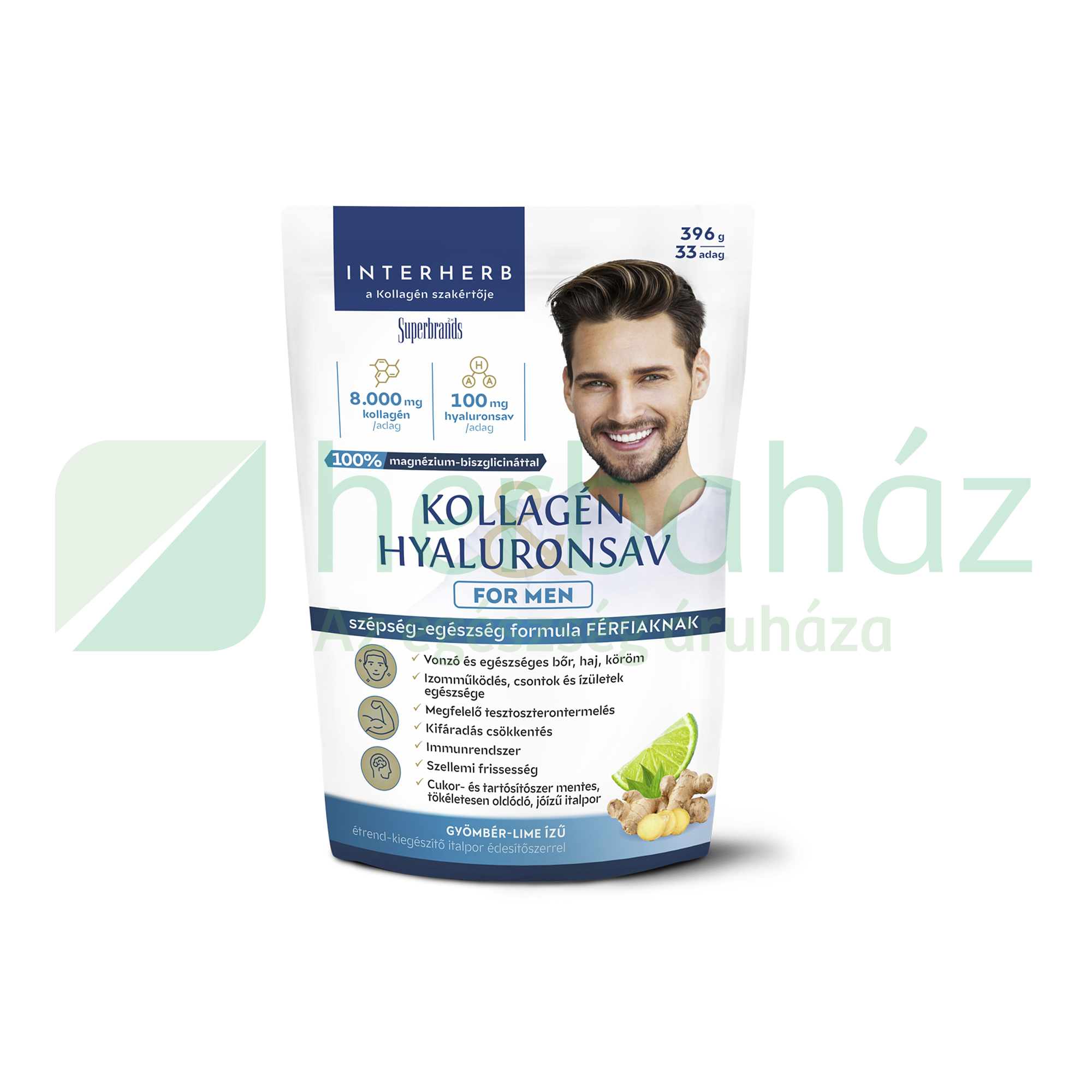 INTERHERB KOLLAGÉN&HYALURONSAV ITALPOR FOR MEN GYÖMBÉR-LIME ÍZŰ 396G