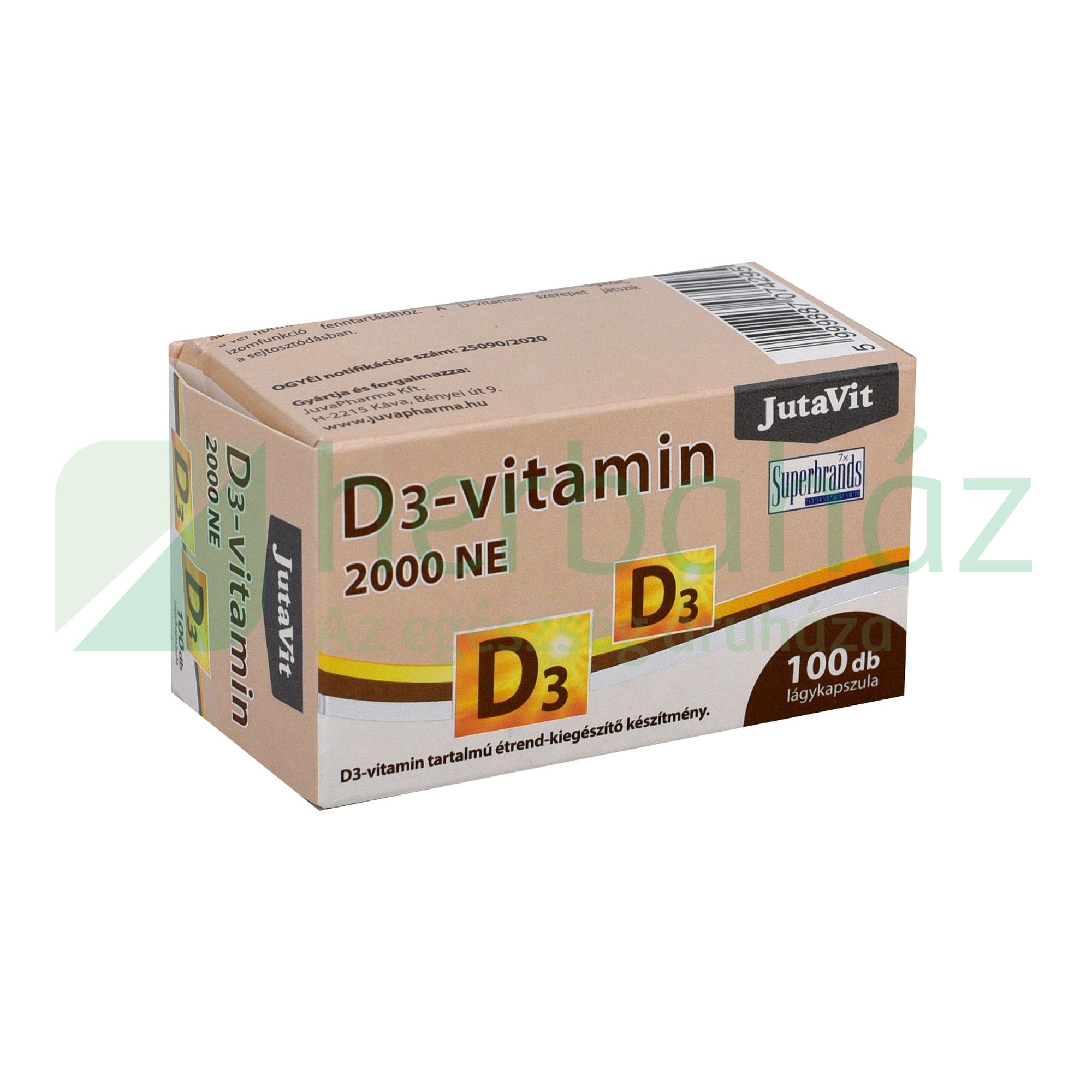 JUTAVIT D3-VITAMIN 2000NE LÁGYKAPSZULA  100DB