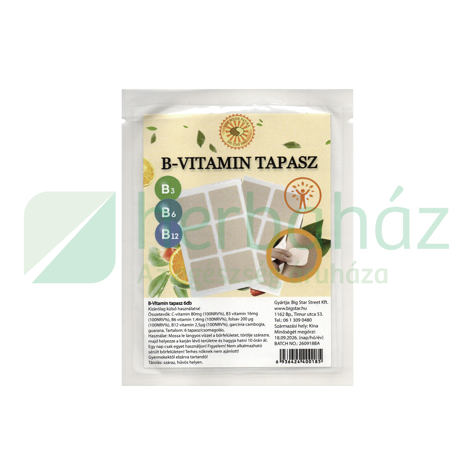 SUN MOON B-VITAMIN TAPASZ 6DB